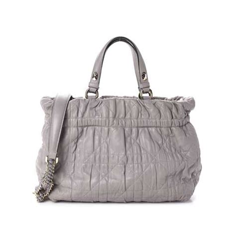 CHRISTIAN DIOR Gaufre Lambskin Cannage Delices Tote Grey 